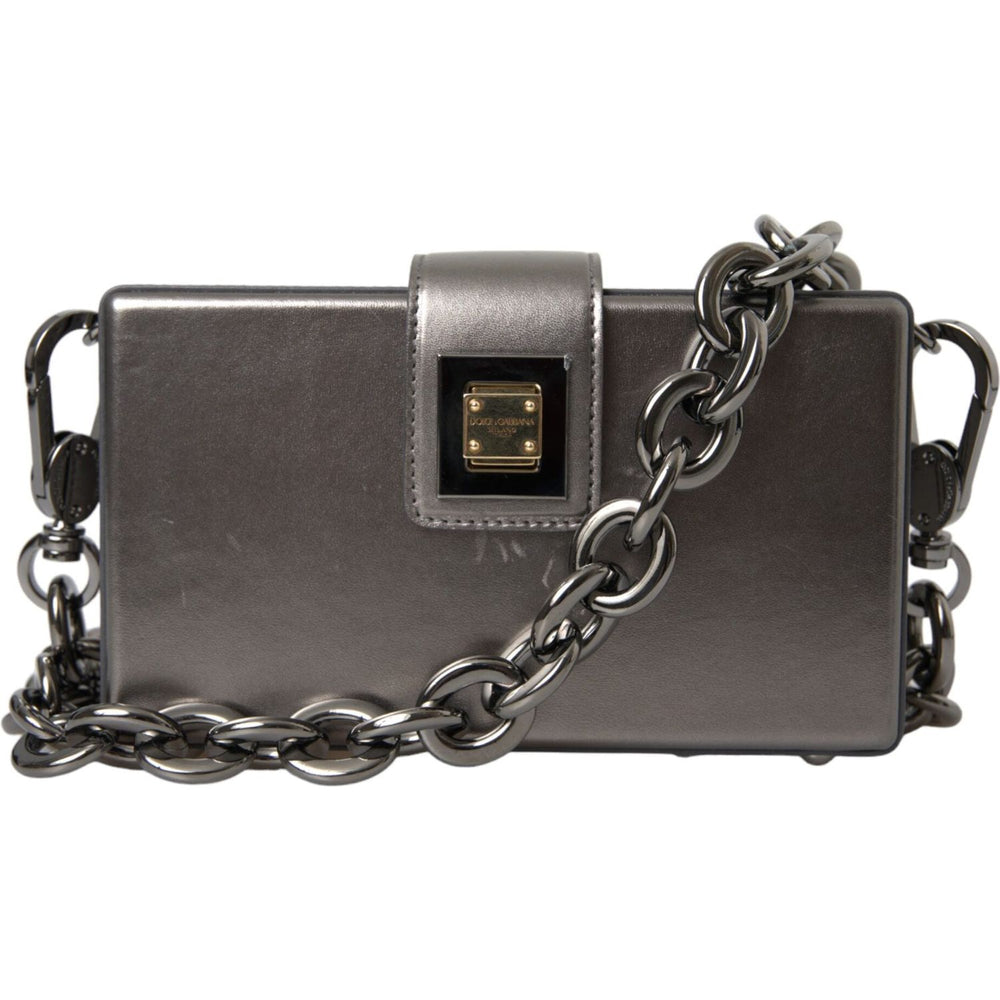 Dolce & Gabbana Metallic Gray Calfskin Leather DG BOX Shoulder Bag BAG8282