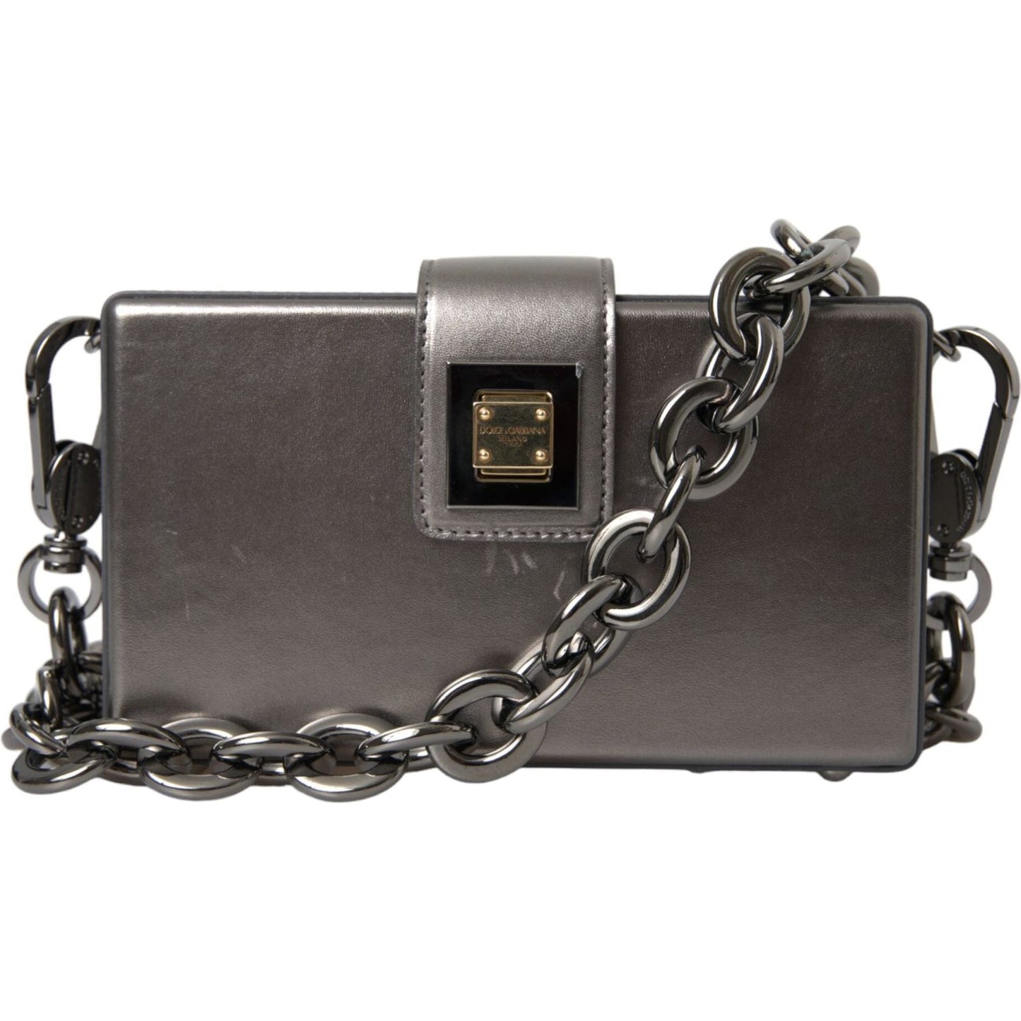 Dolce & Gabbana Metallic Gray Calfskin Leather DG BOX Shoulder Bag BAG8282