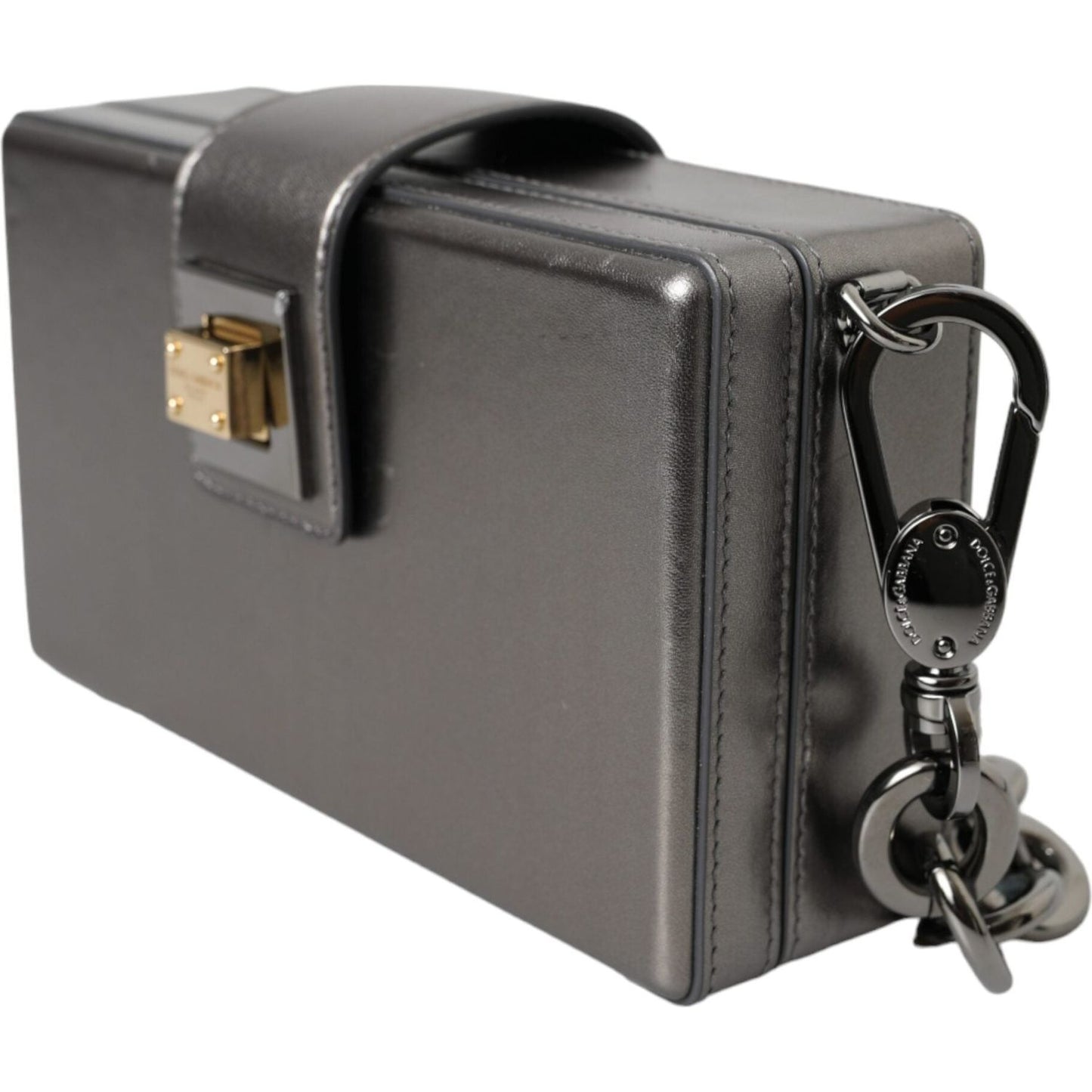 Dolce & Gabbana Metallic Gray Calfskin Leather DG BOX Shoulder Bag BAG8282