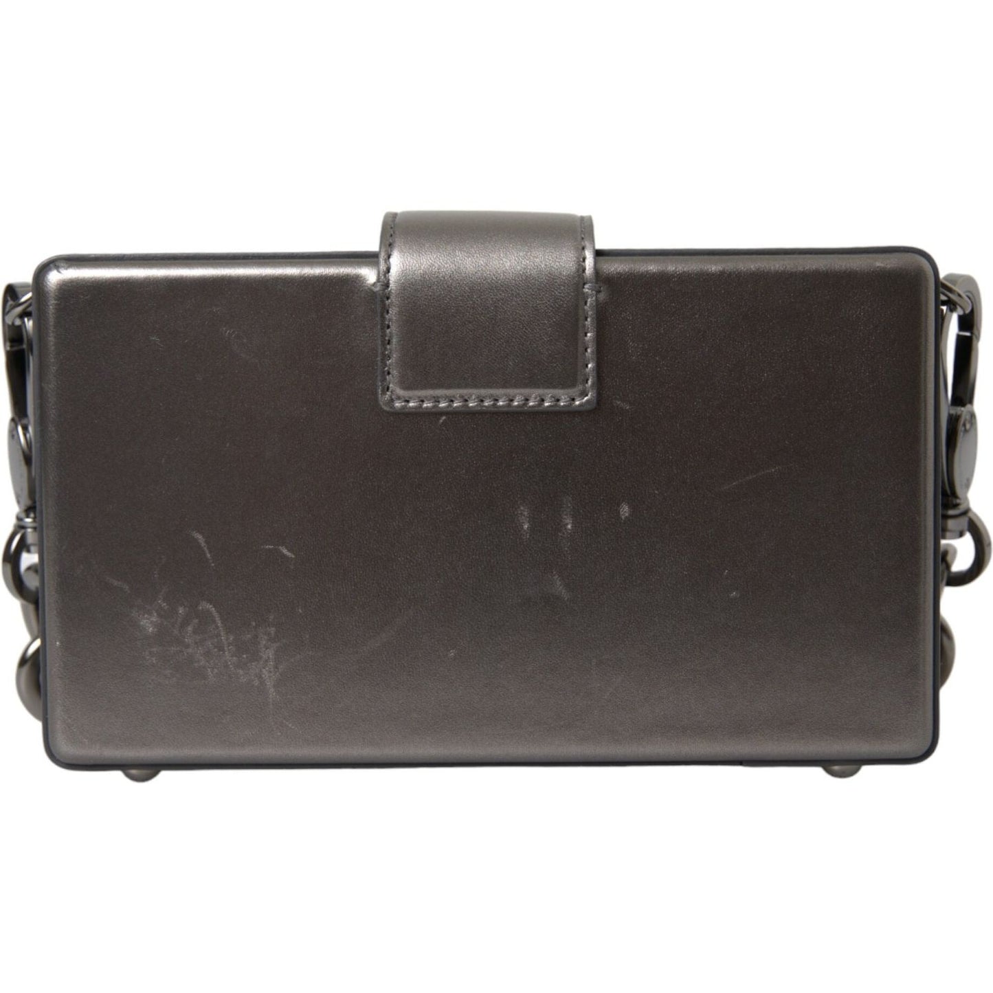 Dolce & Gabbana Metallic Gray Calfskin Leather DG BOX Shoulder Bag BAG8282