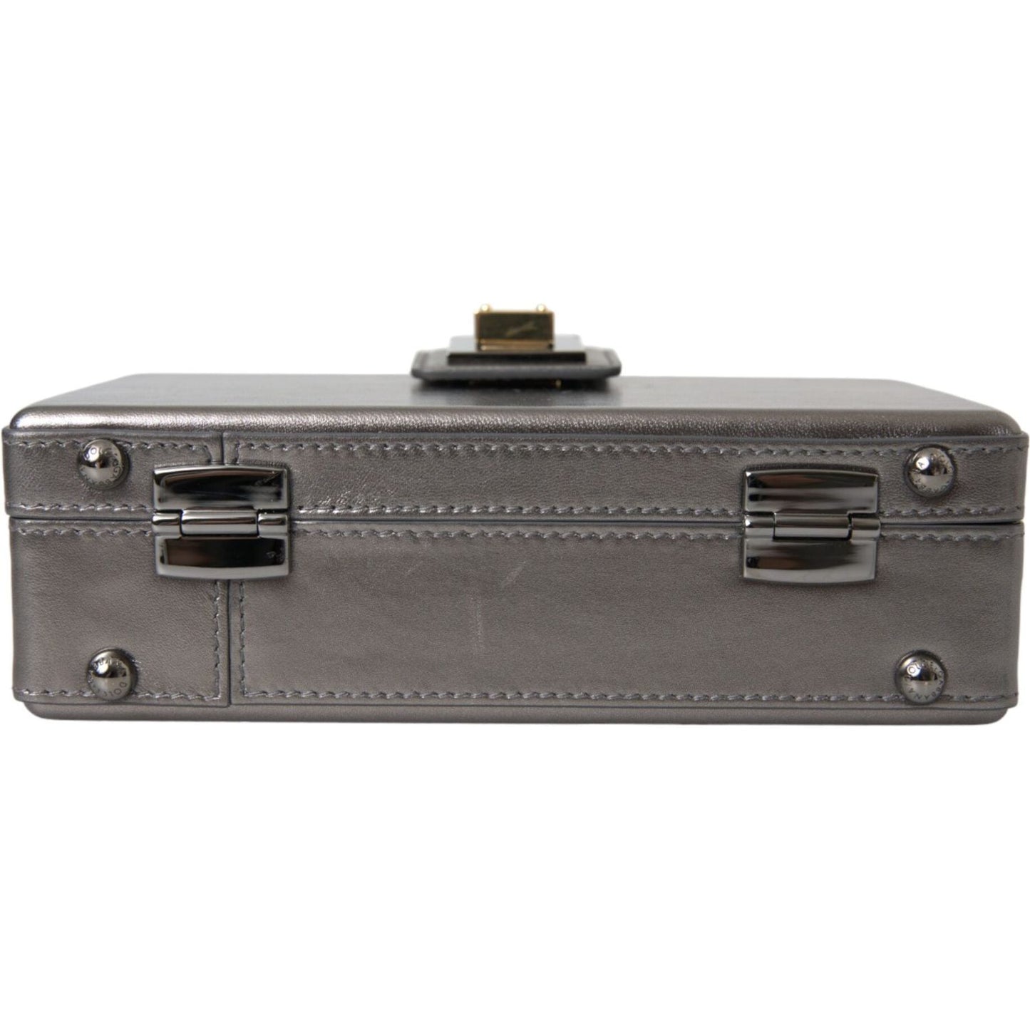 Dolce & Gabbana Metallic Gray Calfskin Leather DG BOX Shoulder Bag BAG8282