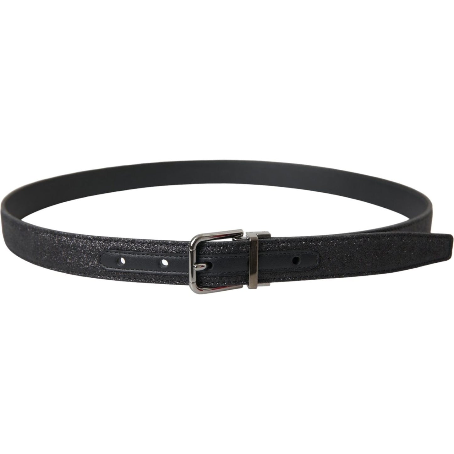Dolce & Gabbana Black Glittered Leather Silver Buckle Belt WMB405-90