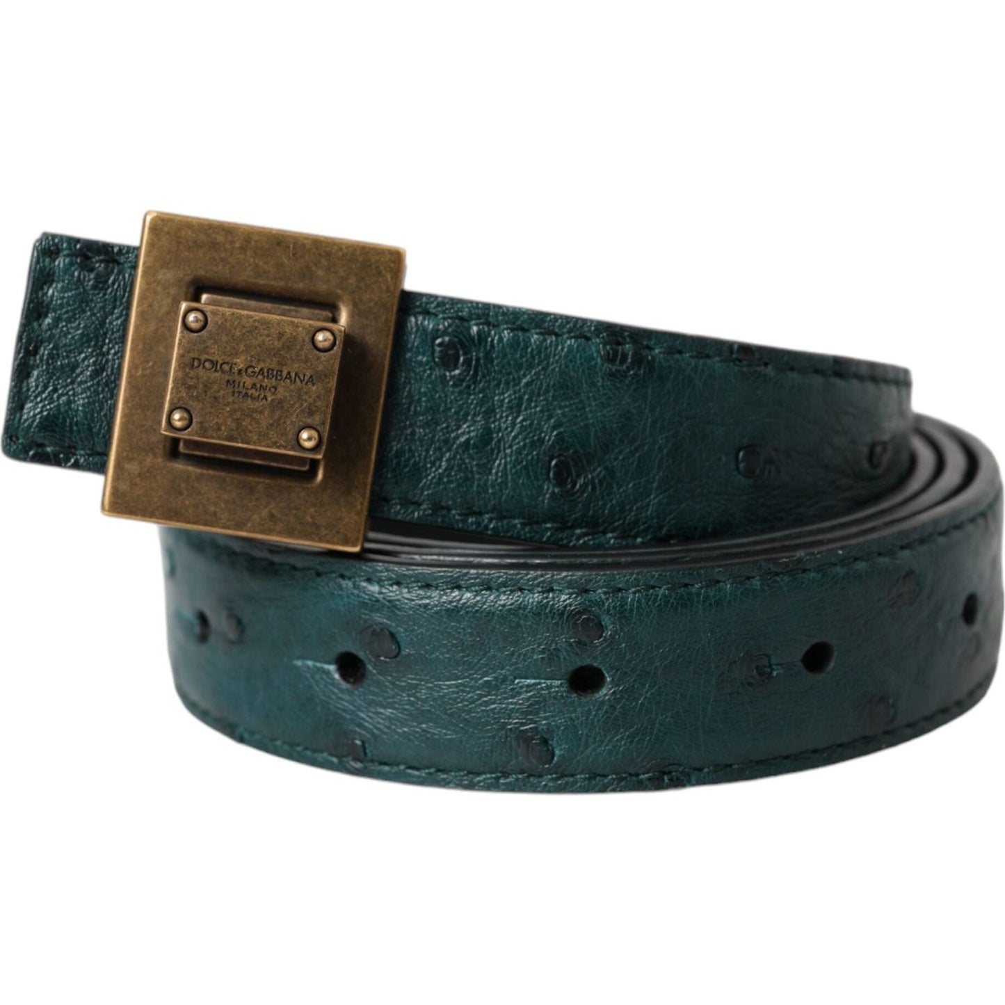 Dolce & Gabbana Dark Green Leather Square Metal Buckle Belt BEL9198-90