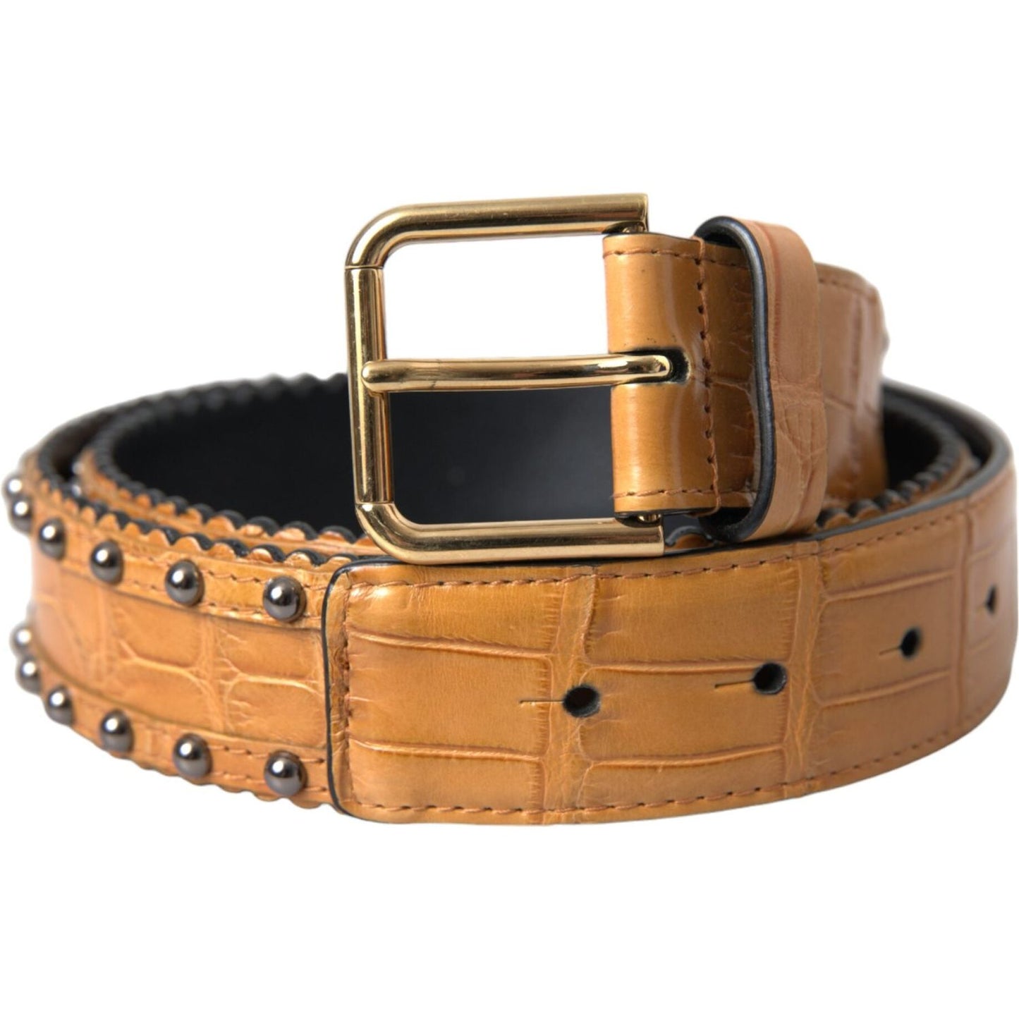 Dolce & Gabbana Beige Alligator Leather Studded Metal Buckle Belt