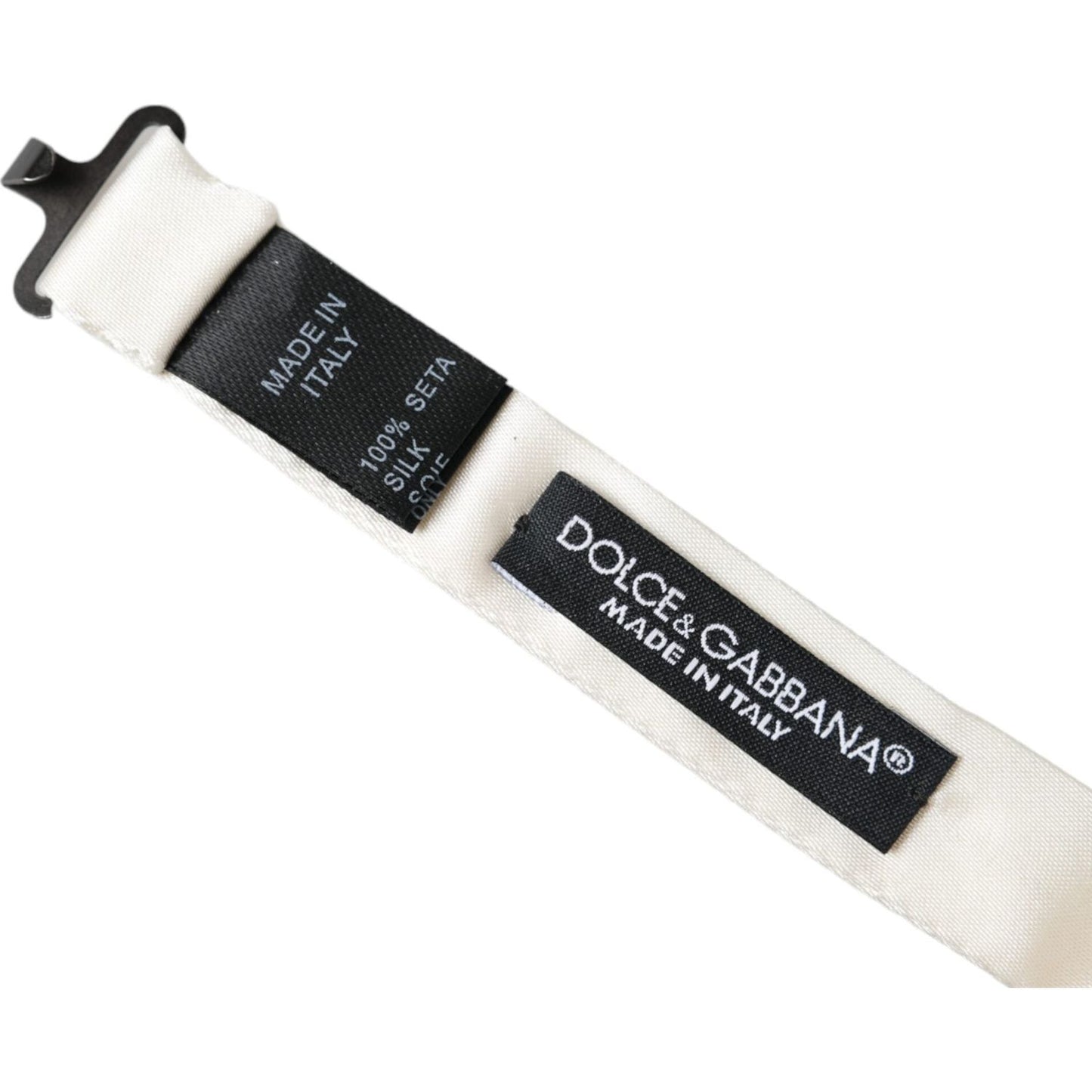 Dolce & Gabbana Off White Silk Adjustable Neck Men Bow Tie FT3845