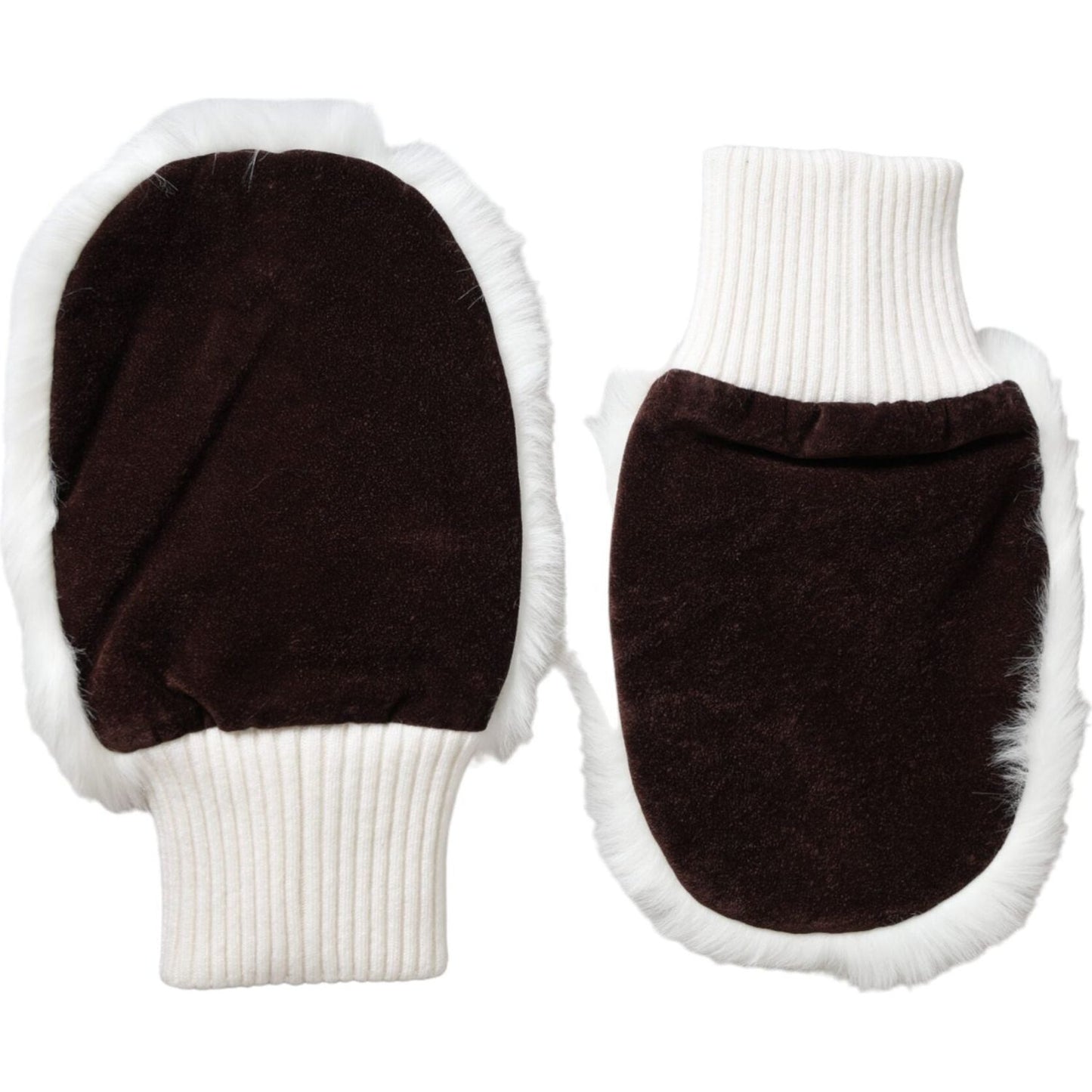 Dolce & Gabbana White Acrylic Knitted Fur Wrist Mitten Gloves LB30135