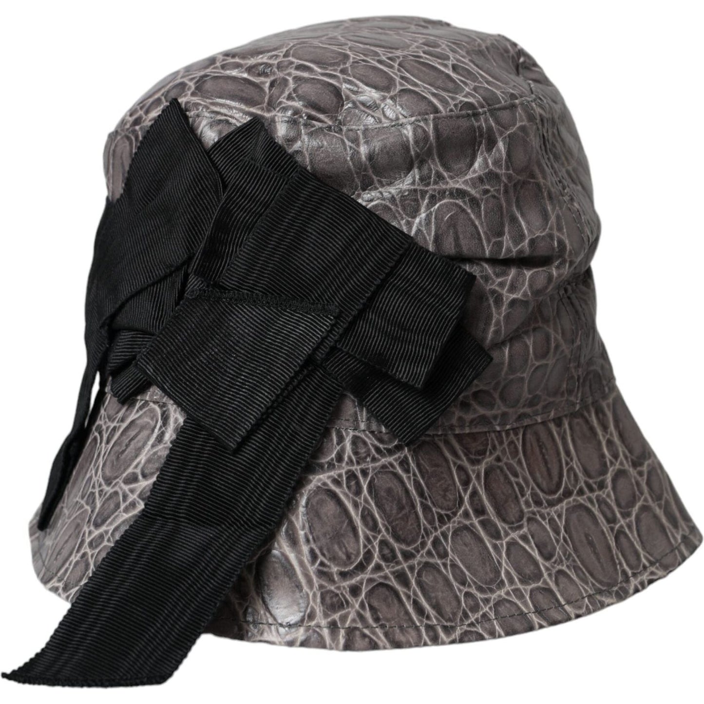 Dolce & Gabbana Black Gray Patterned Leather Bucket Hat HAT9554-56