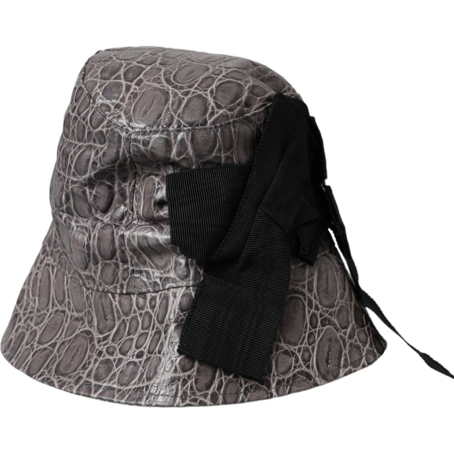 Dolce & Gabbana Black Gray Patterned Leather Bucket Hat HAT9554-56