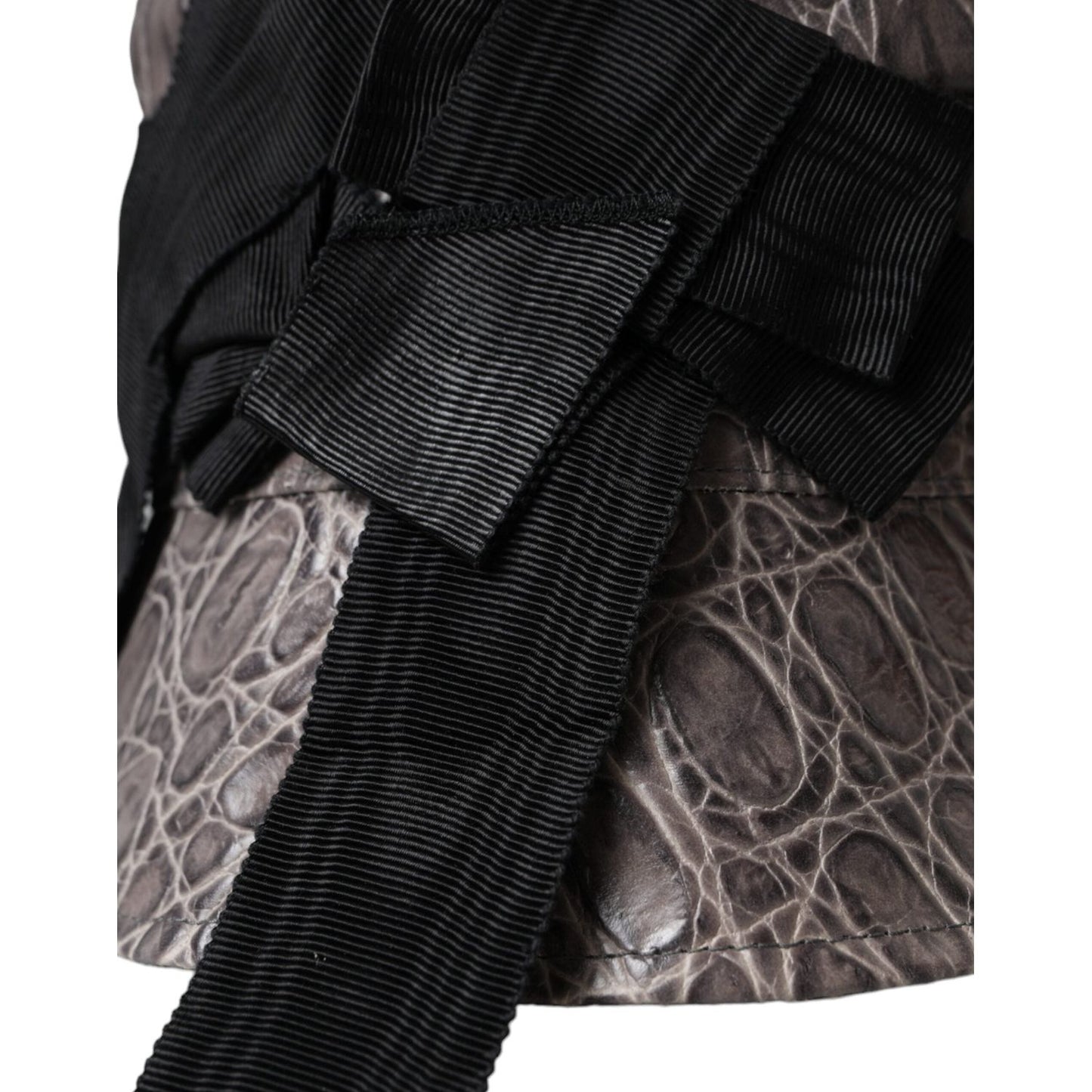 Dolce & Gabbana Black Gray Patterned Leather Bucket Hat HAT9554-56