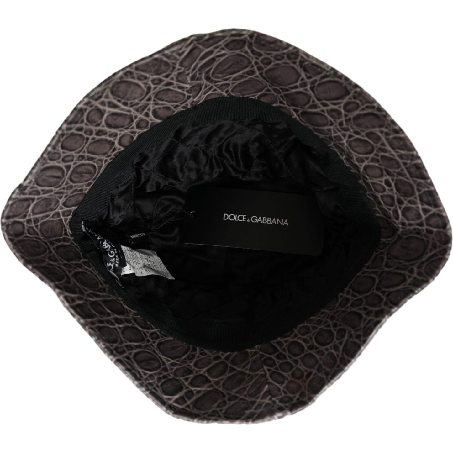 Dolce & Gabbana Black Gray Patterned Leather Bucket Hat HAT9554-56