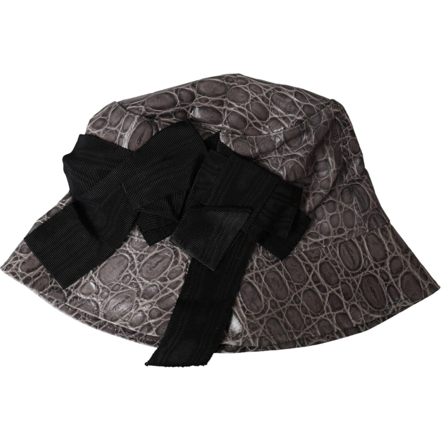 Dolce & Gabbana Black Gray Patterned Leather Bucket Hat HAT9554-56