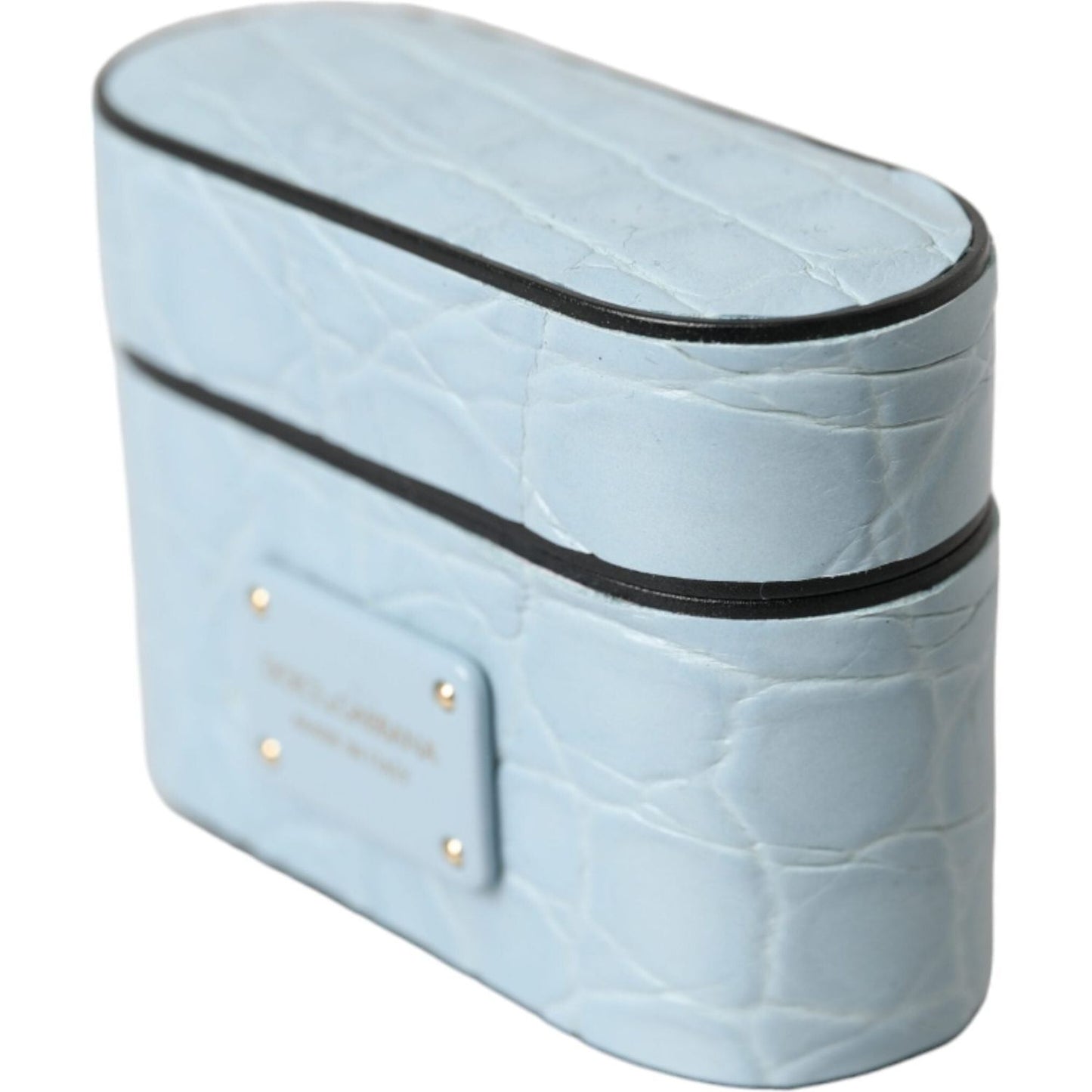 Dolce & Gabbana Light Blue Leather Metal Logo Plaque Airpods Case SMY10284