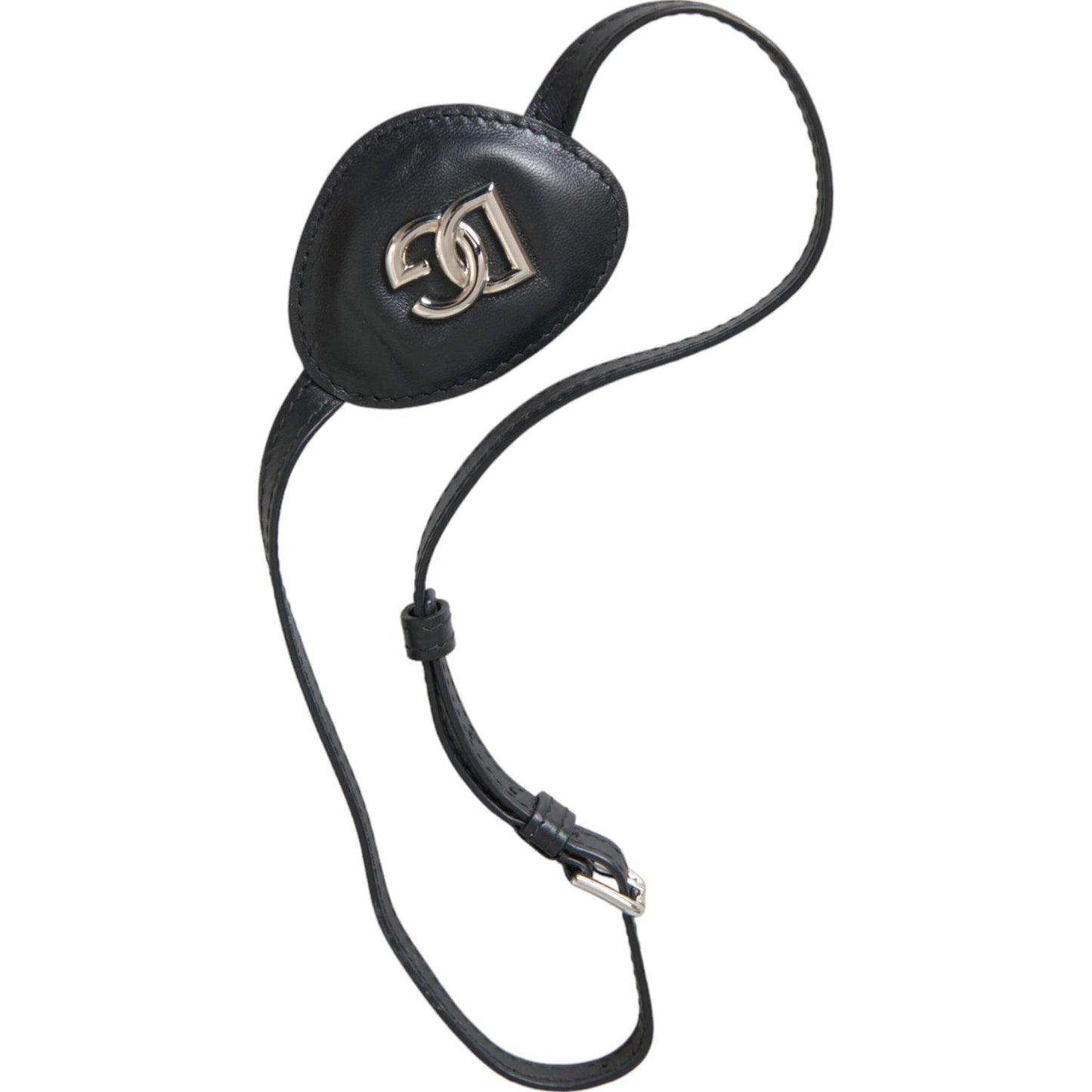 Dolce & Gabbana Black Calfskin Leather Metal DG Logo Eye Patch SMY10279