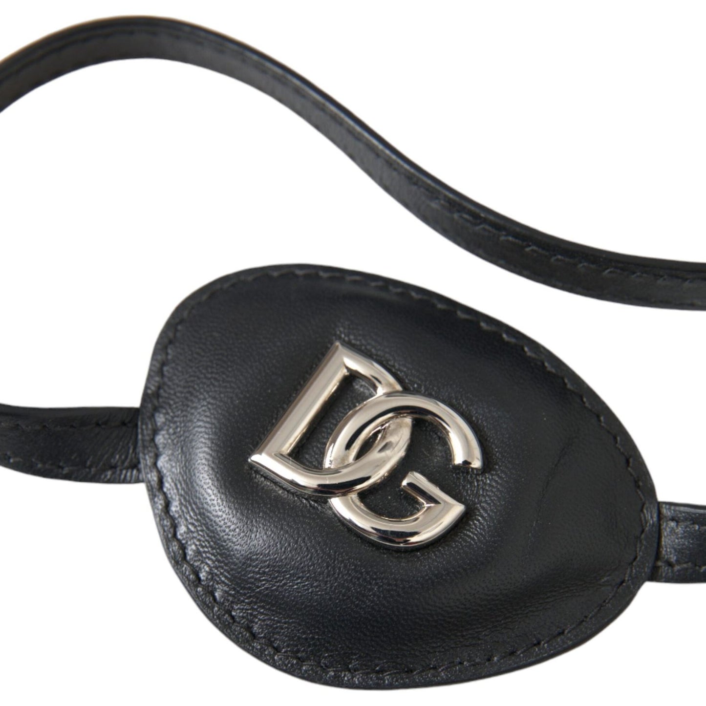 Dolce & Gabbana Black Calfskin Leather Metal DG Logo Eye Patch SMY10279