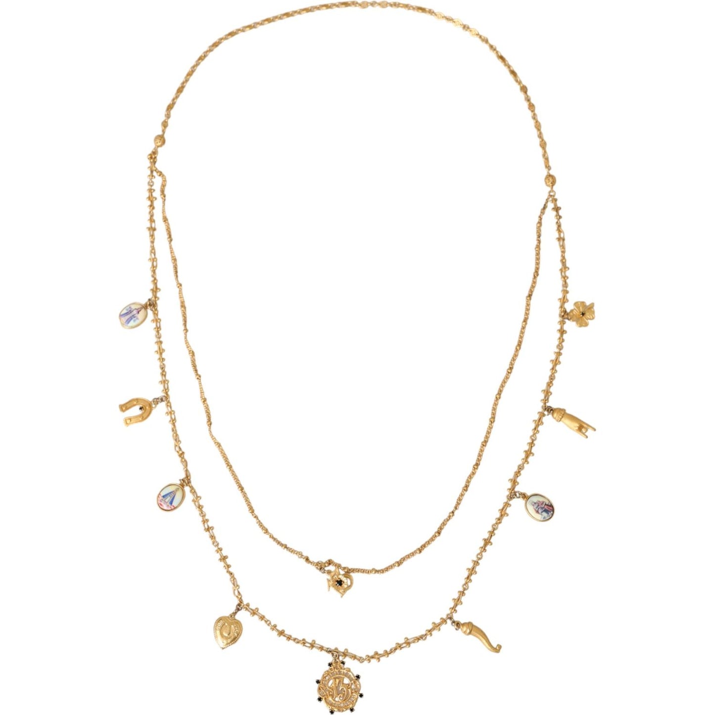 Dolce & Gabbana Gold Tone Chain Brass Charm Statement Sicily Necklace SMY10308