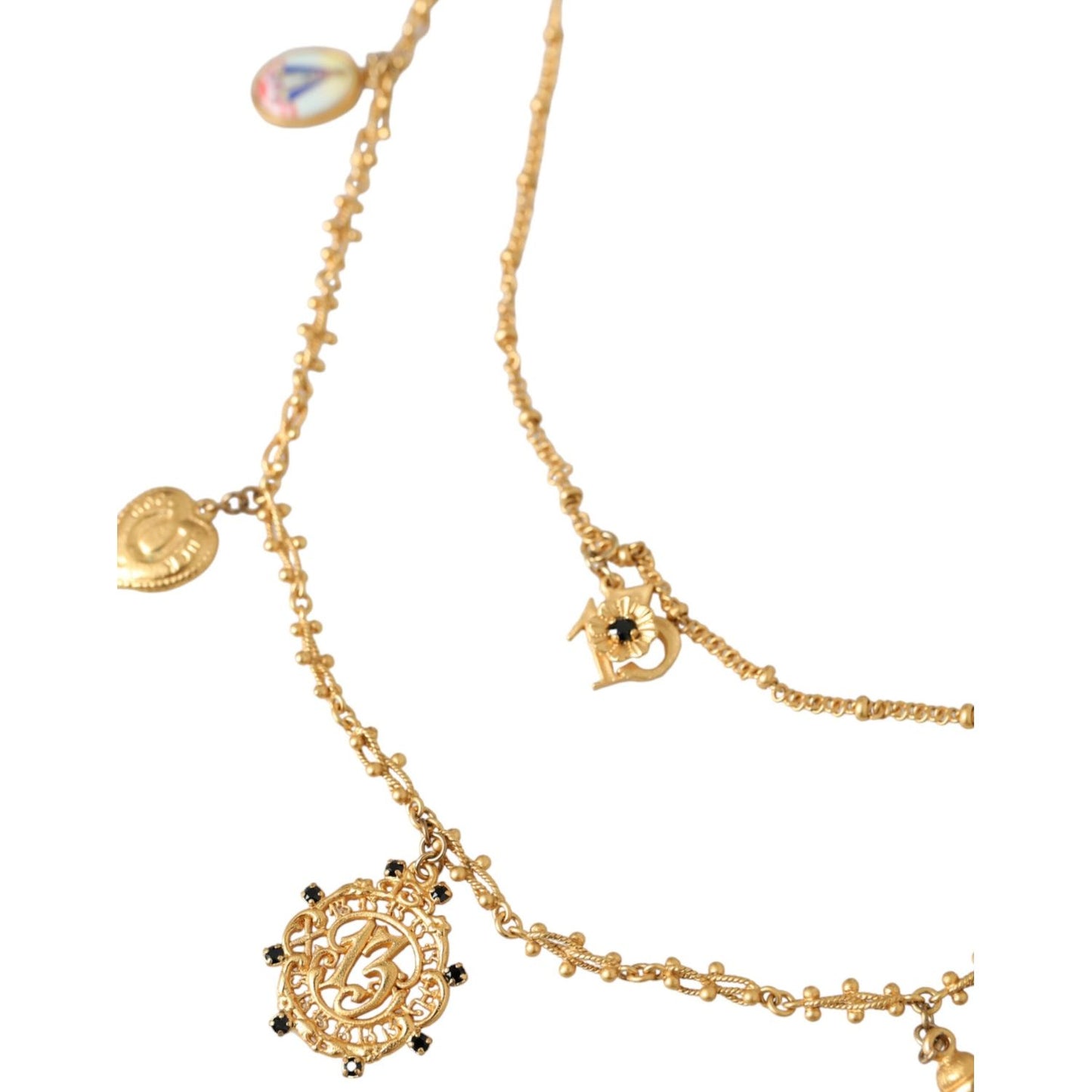 Dolce & Gabbana Gold Tone Chain Brass Charm Statement Sicily Necklace SMY10308