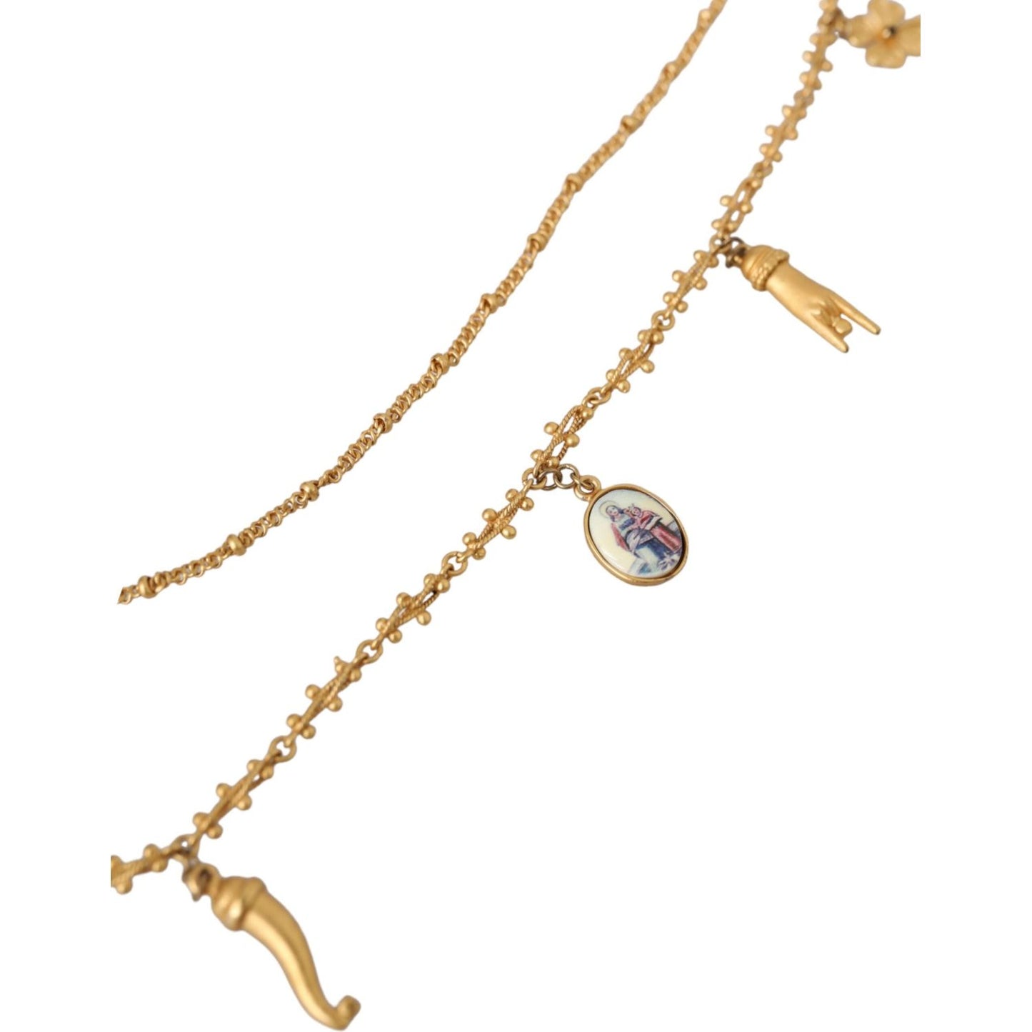 Dolce & Gabbana Gold Tone Chain Brass Charm Statement Sicily Necklace SMY10308