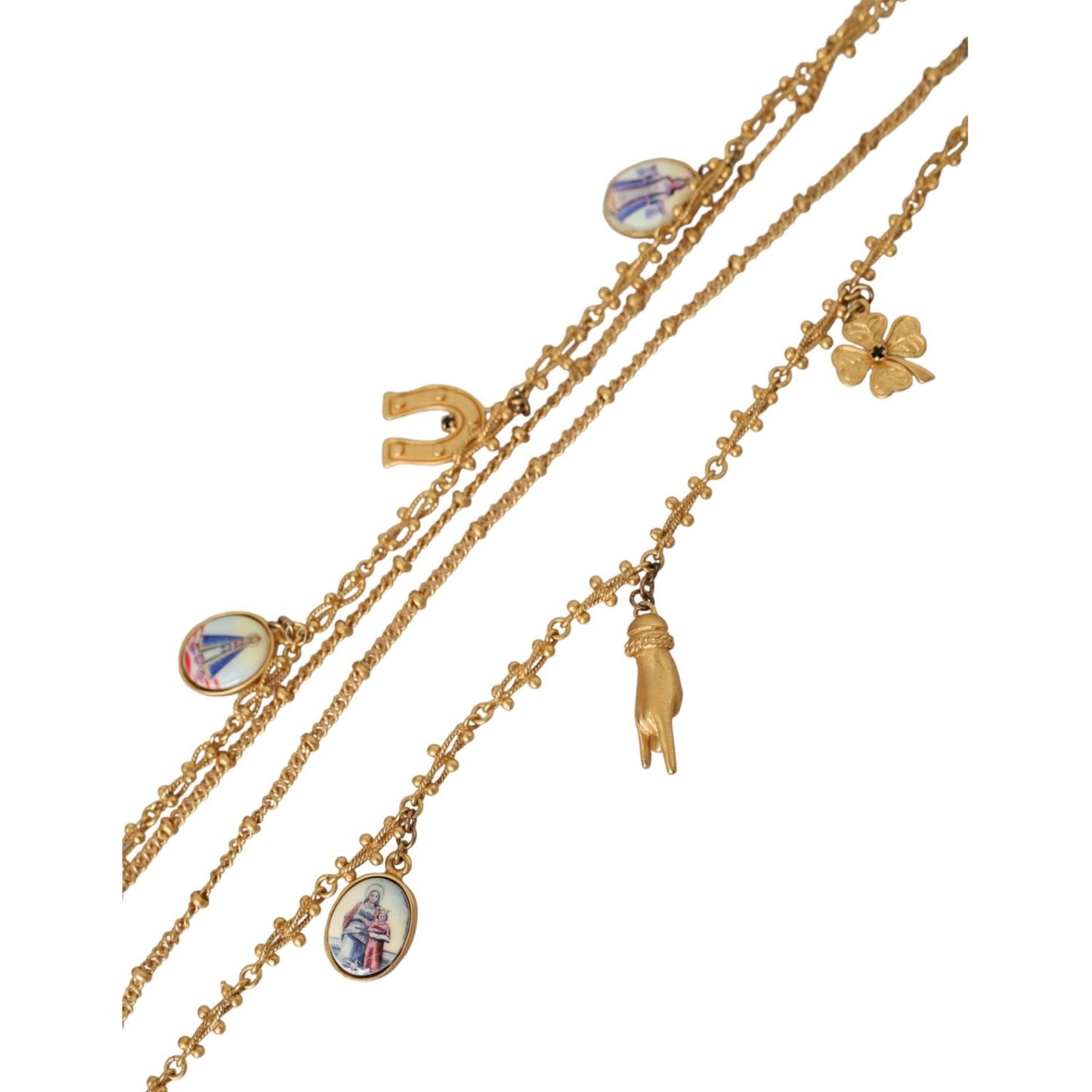 Dolce & Gabbana Gold Tone Chain Brass Charm Statement Sicily Necklace SMY10308