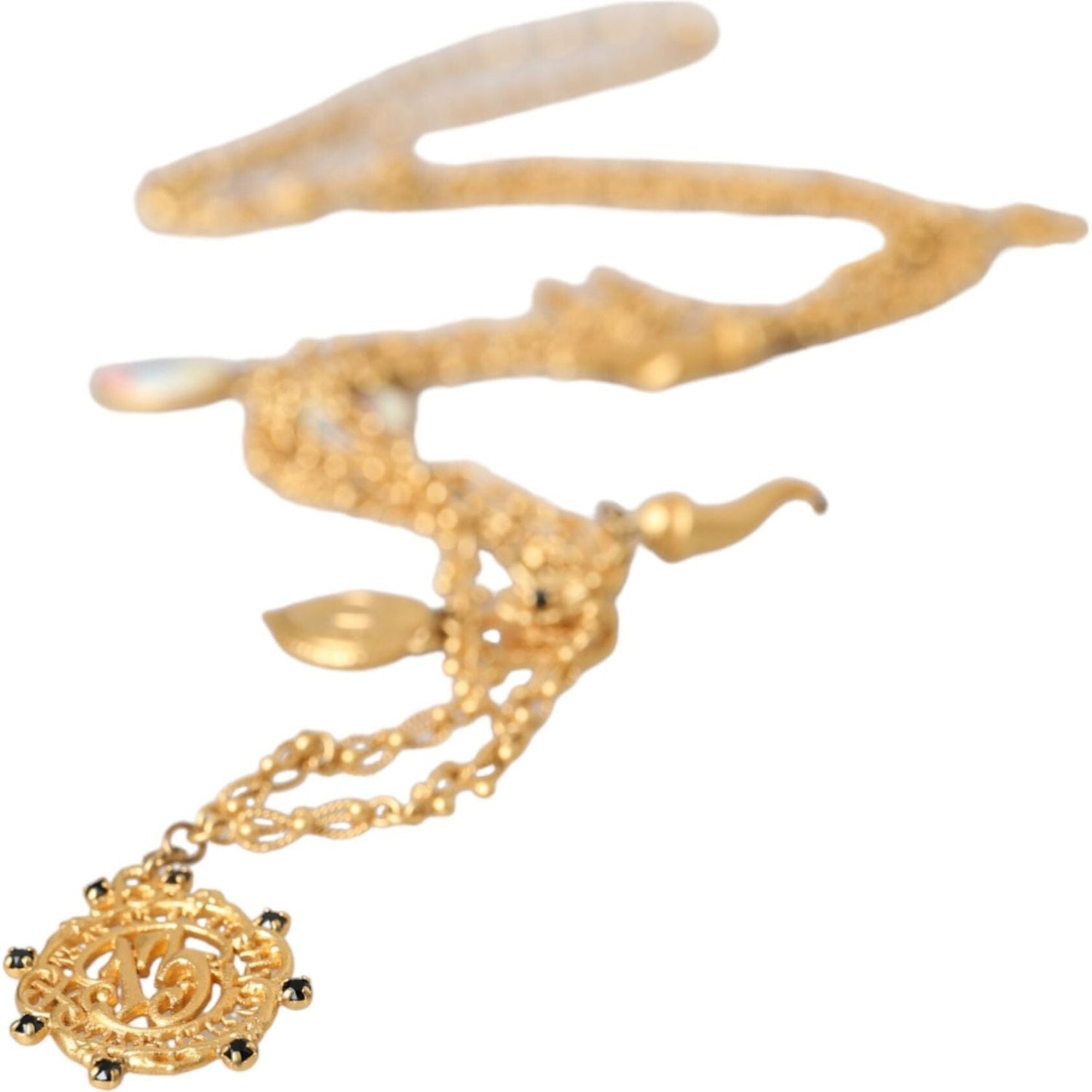 Dolce & Gabbana Gold Tone Chain Brass Charm Statement Sicily Necklace SMY10308