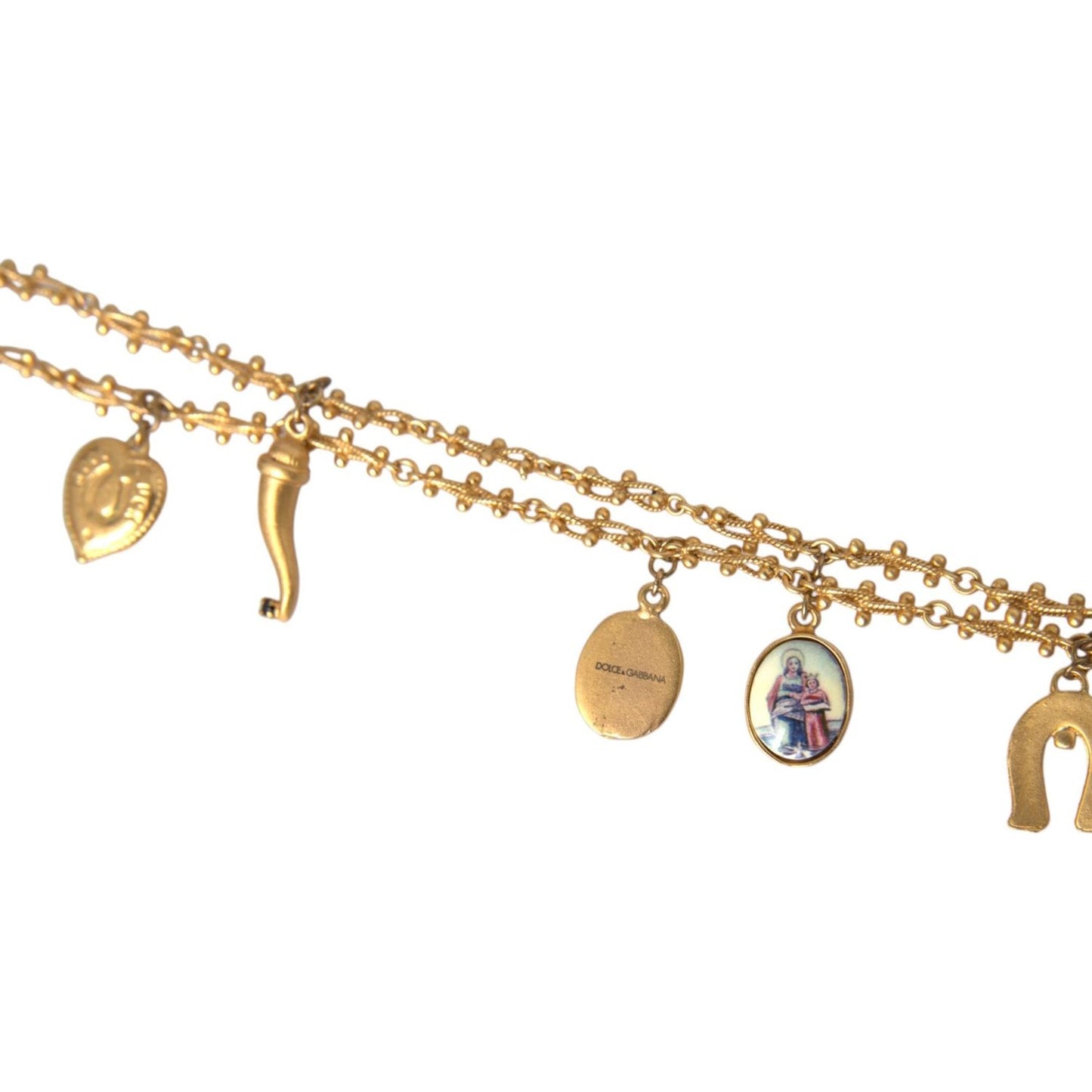 Dolce & Gabbana Gold Tone Chain Brass Charm Statement Sicily Necklace SMY10308