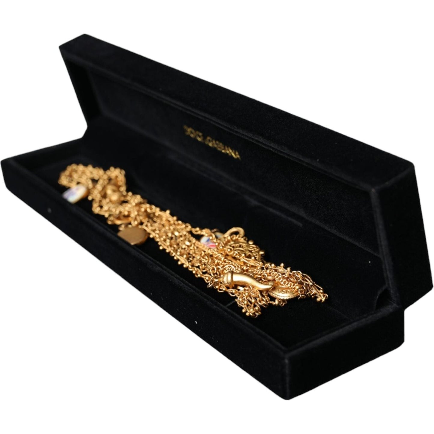 Dolce & Gabbana Gold Tone Chain Brass Charm Statement Sicily Necklace SMY10308