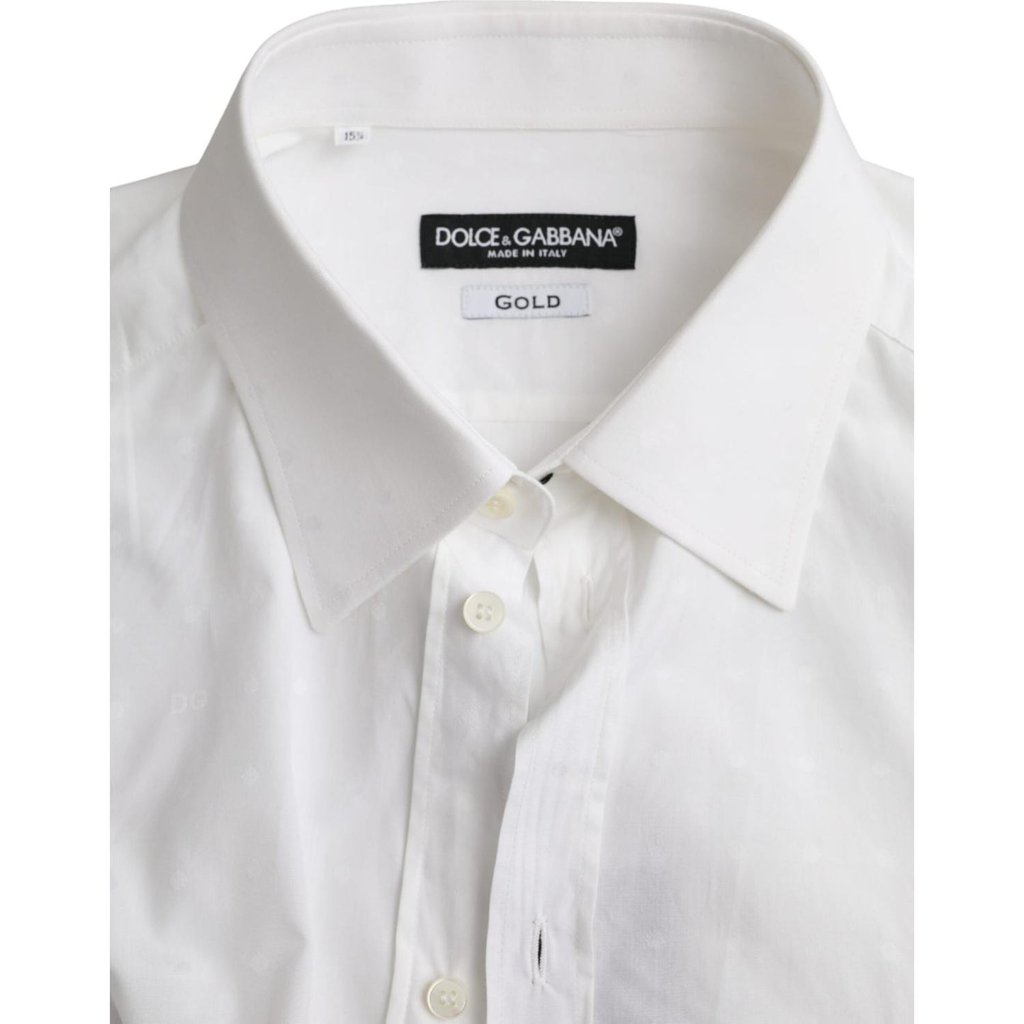 Dolce & Gabbana White Logo Cotton Men Dress GOLD Shirt TSH86308-40