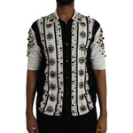 Dolce & Gabbana White Black Silk Studded Stone Crystal Shirt TSH86284-50