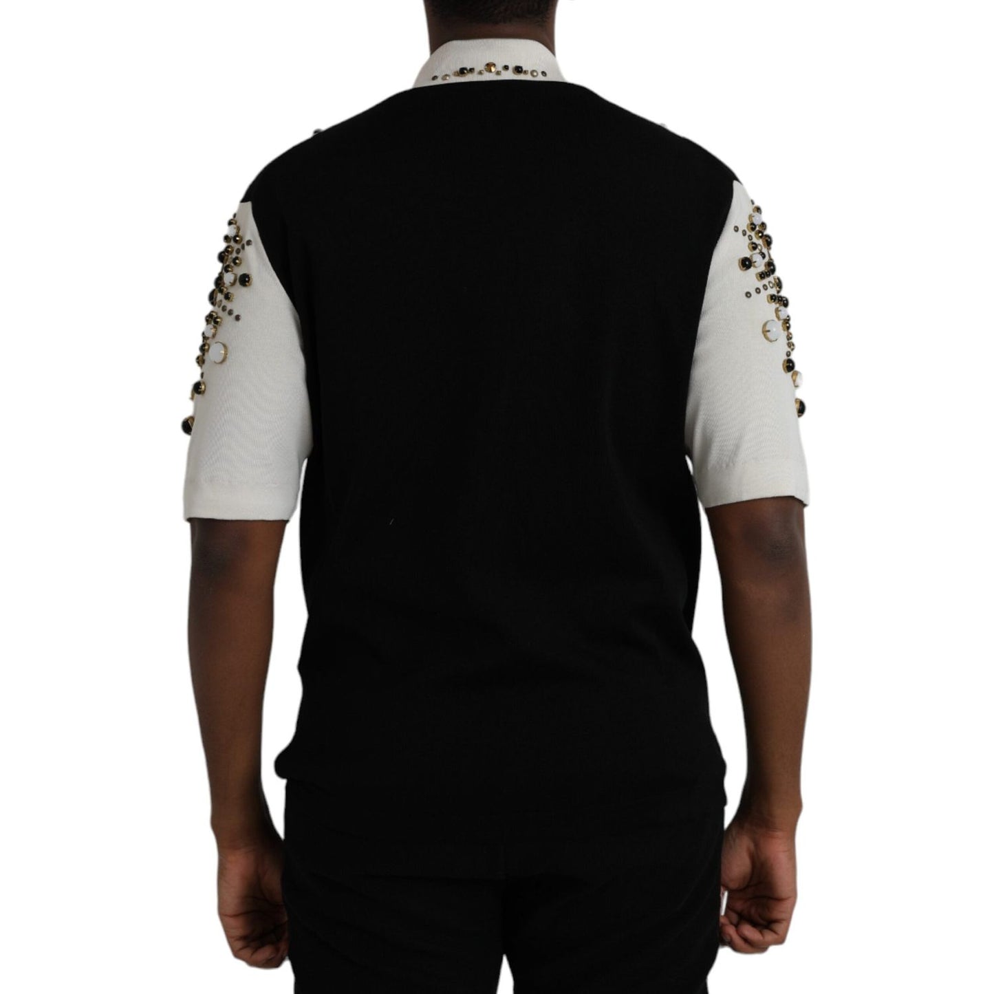 Dolce & Gabbana White Black Silk Studded Stone Crystal Shirt TSH86284-50