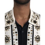 Dolce & Gabbana White Black Silk Studded Stone Crystal Shirt TSH86284-50