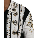 Dolce & Gabbana White Black Silk Studded Stone Crystal Shirt TSH86284-50