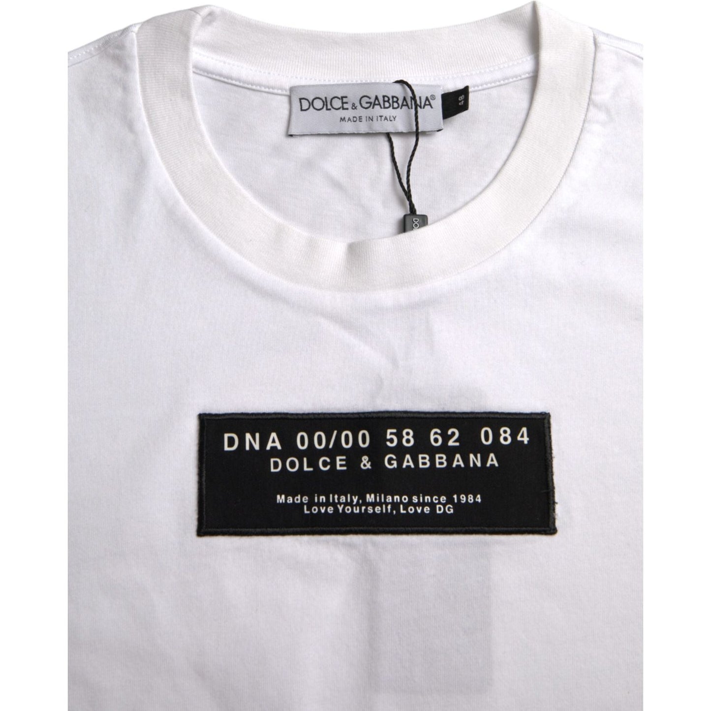 Dolce & Gabbana White Cotton DG Applique Men Casual T-shirt TSH86249-50