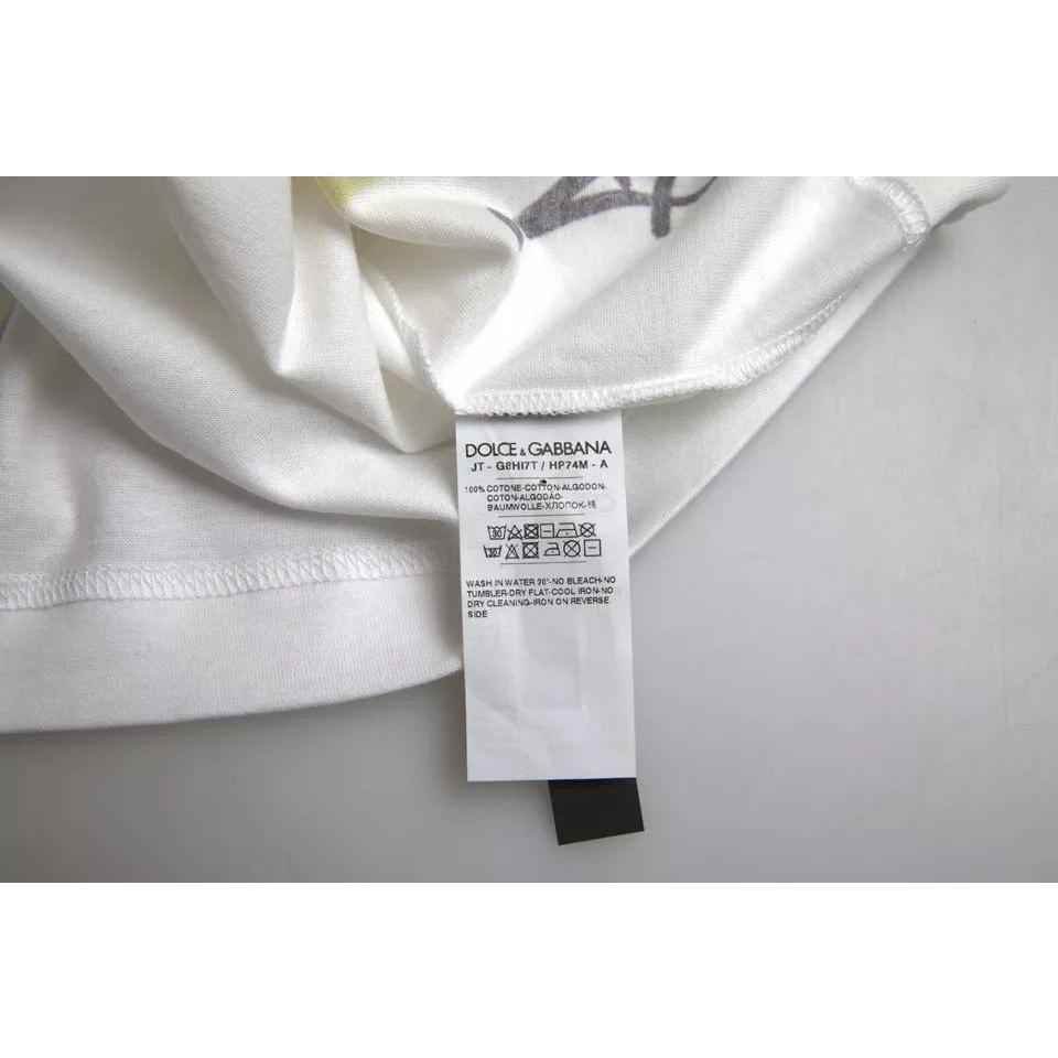 Dolce & Gabbana White Graphic Cotton Short Sleeves Men T-shirt TSH86294-44
