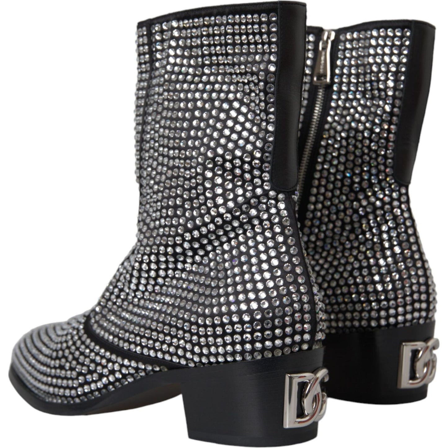 Dolce & Gabbana Black Rhinestone Crystal Chelsea Boots Shoes MV5722-45