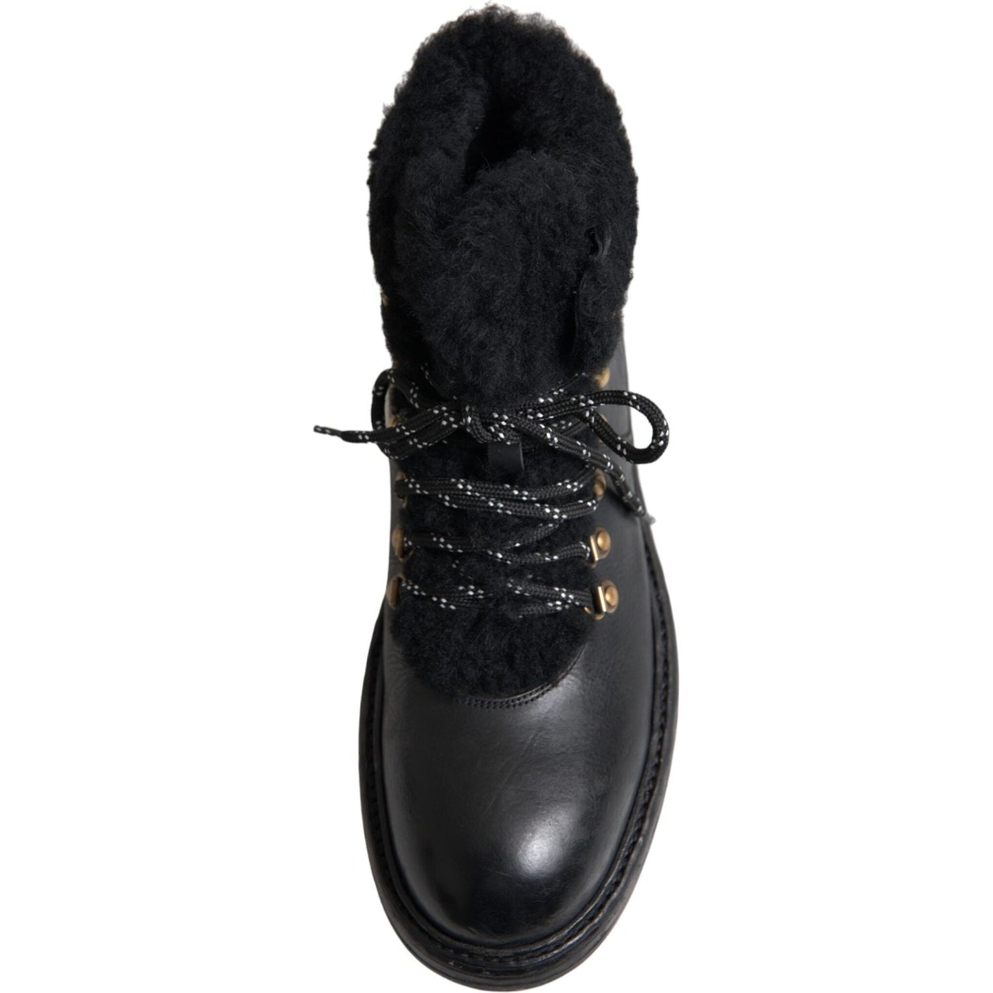 Dolce & Gabbana Black Leather Bernini Shearling Boots Shoes MV5746-44