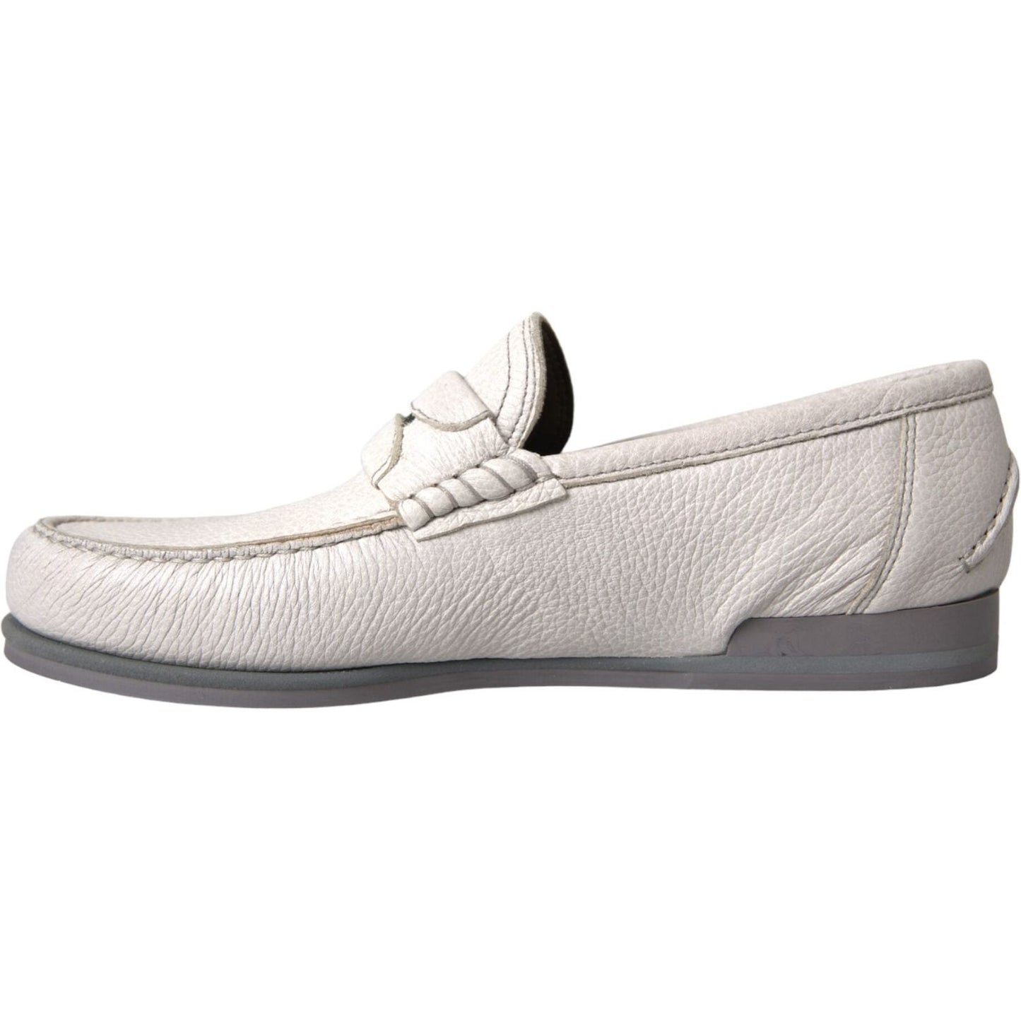 Dolce & Gabbana White Gray Leather Slip Mocassin Shoes Loafer MV5676-39.5