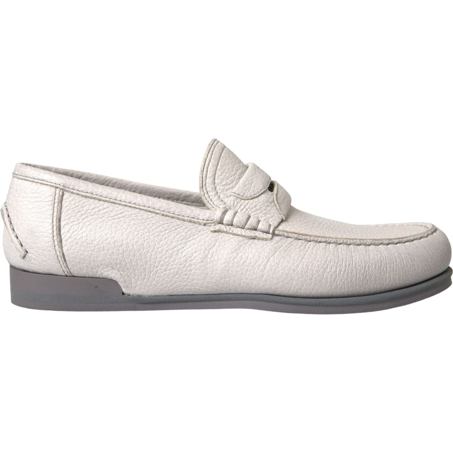 Dolce & Gabbana White Gray Leather Slip Mocassin Shoes Loafer MV5676-39.5