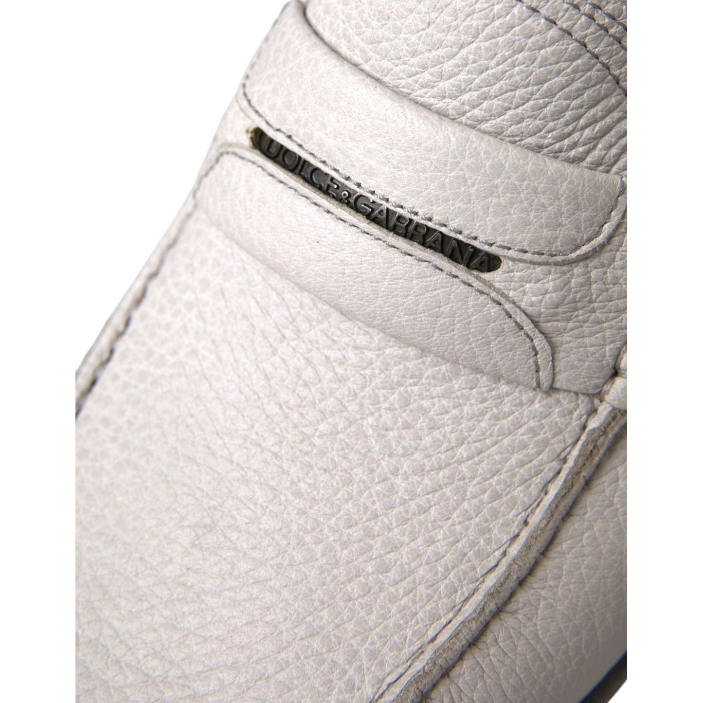 Dolce & Gabbana White Gray Leather Slip Mocassin Shoes Loafer MV5676-39.5