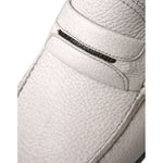 Dolce & Gabbana White Gray Leather Slip Mocassin Shoes Loafer MV5676-39.5