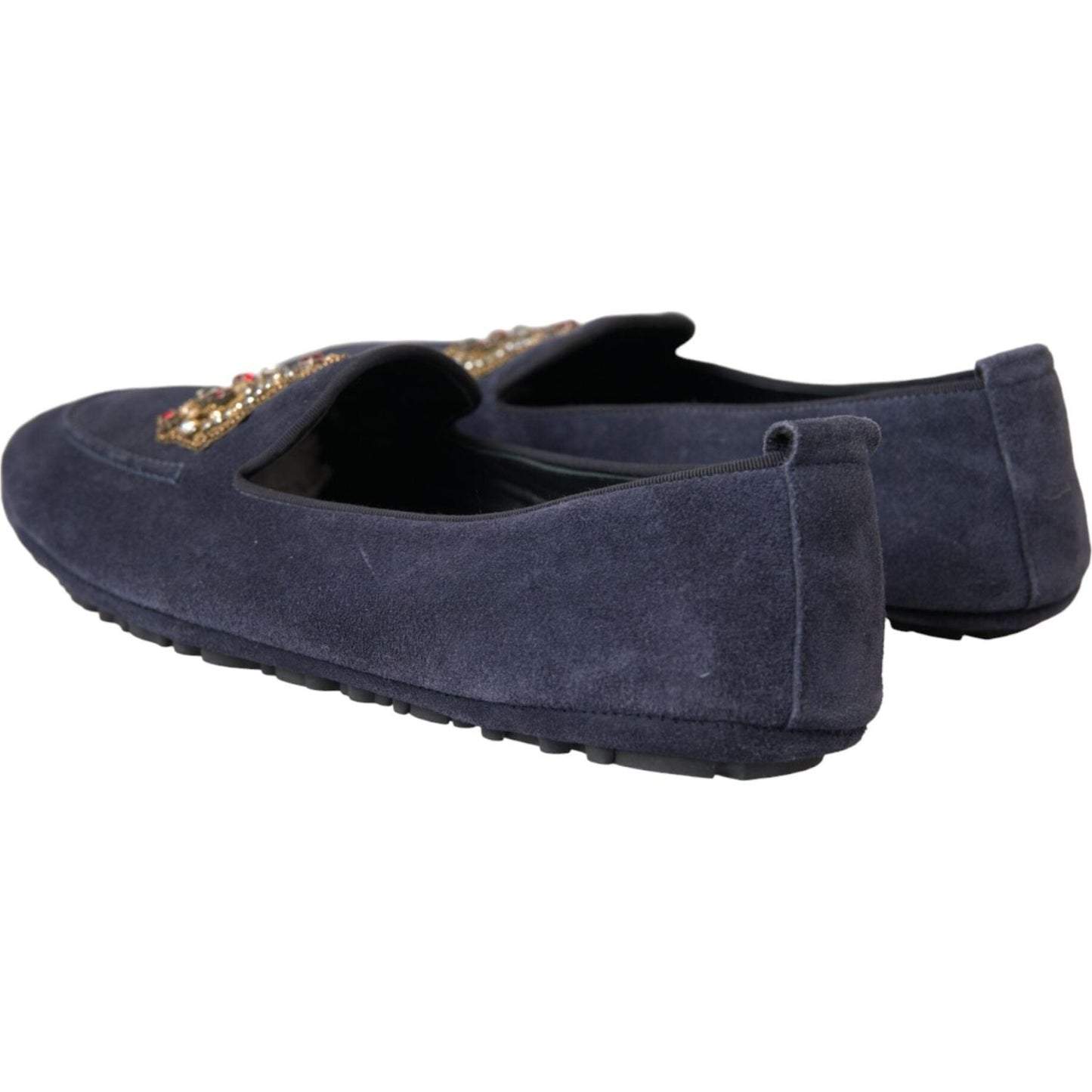 Dolce & Gabbana Blue Leather Suede Crystal Crown Loafers Shoes MV5713-40