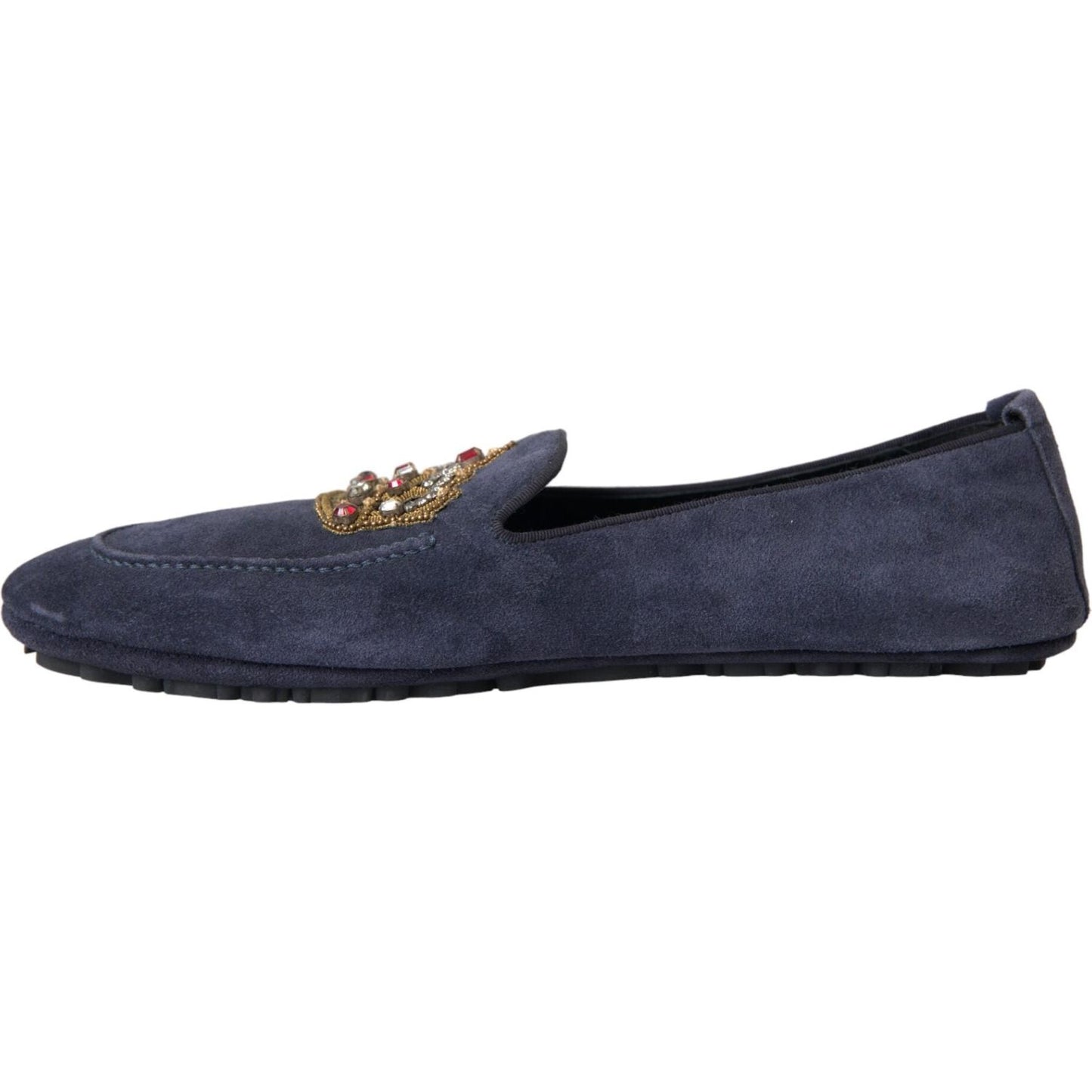 Dolce & Gabbana Blue Leather Suede Crystal Crown Loafers Shoes MV5713-40