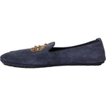 Dolce & Gabbana Blue Leather Suede Crystal Crown Loafers Shoes MV5713-40