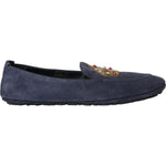 Dolce & Gabbana Blue Leather Suede Crystal Crown Loafers Shoes MV5713-40