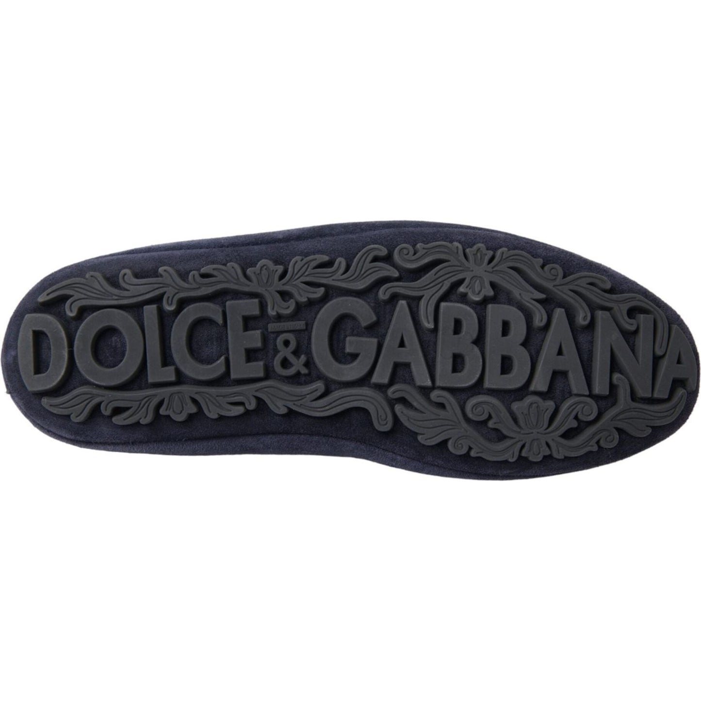 Dolce & Gabbana Blue Leather Suede Crystal Crown Loafers Shoes MV5713-40