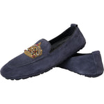 Dolce & Gabbana Blue Leather Suede Crystal Crown Loafers Shoes MV5713-40