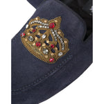 Dolce & Gabbana Blue Leather Suede Crystal Crown Loafers Shoes MV5713-40