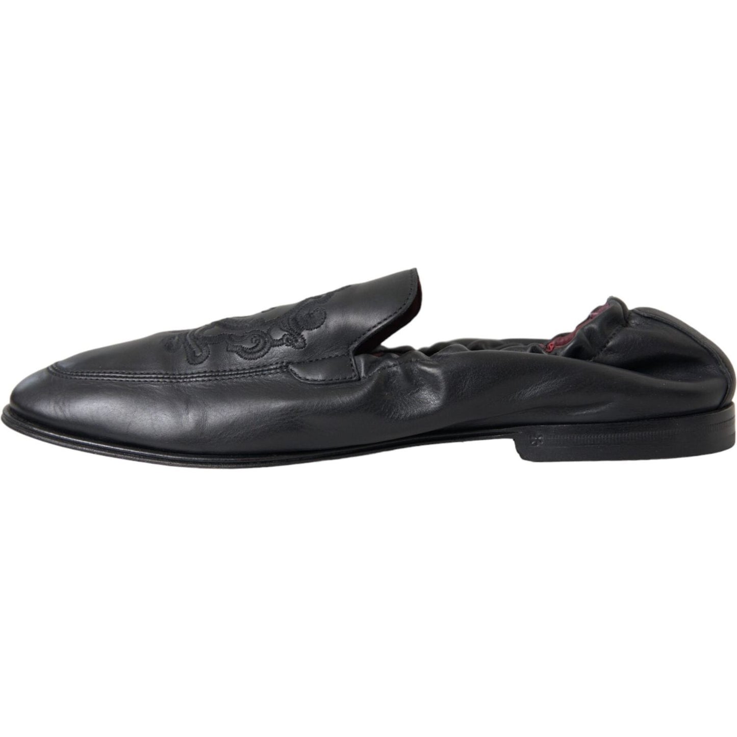 Dolce & Gabbana Black Logo Embroidered Leather Loafer Men Dress Shoes MV5649-39