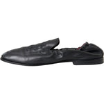 Dolce & Gabbana Black Logo Embroidered Leather Loafer Men Dress Shoes MV5649-39