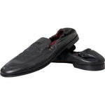 Dolce & Gabbana Black Logo Embroidered Leather Loafer Men Dress Shoes MV5649-39