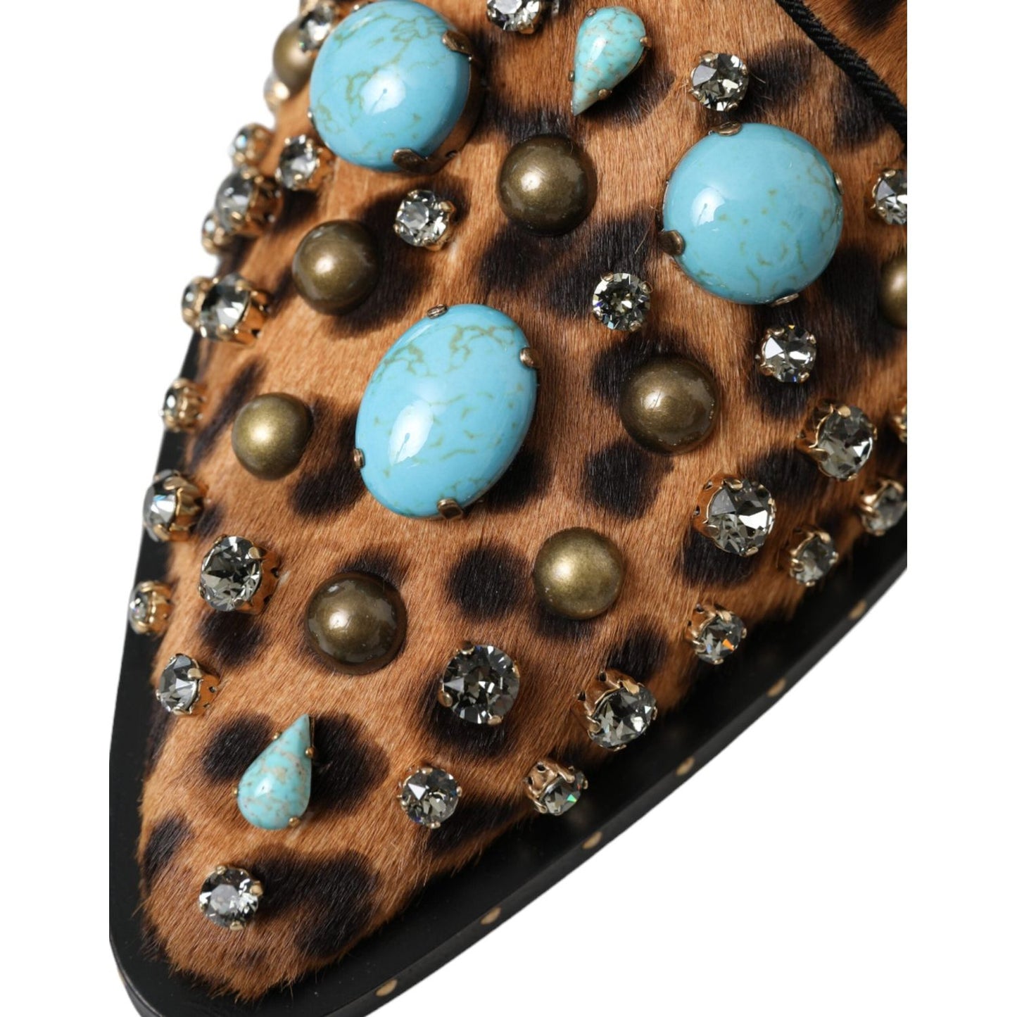 Dolce & Gabbana Brown Leopard Hair Crystal Dress Broque Shoes LA11132-36.5