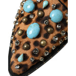 Dolce & Gabbana Brown Leopard Hair Crystal Dress Broque Shoes LA11132-36.5